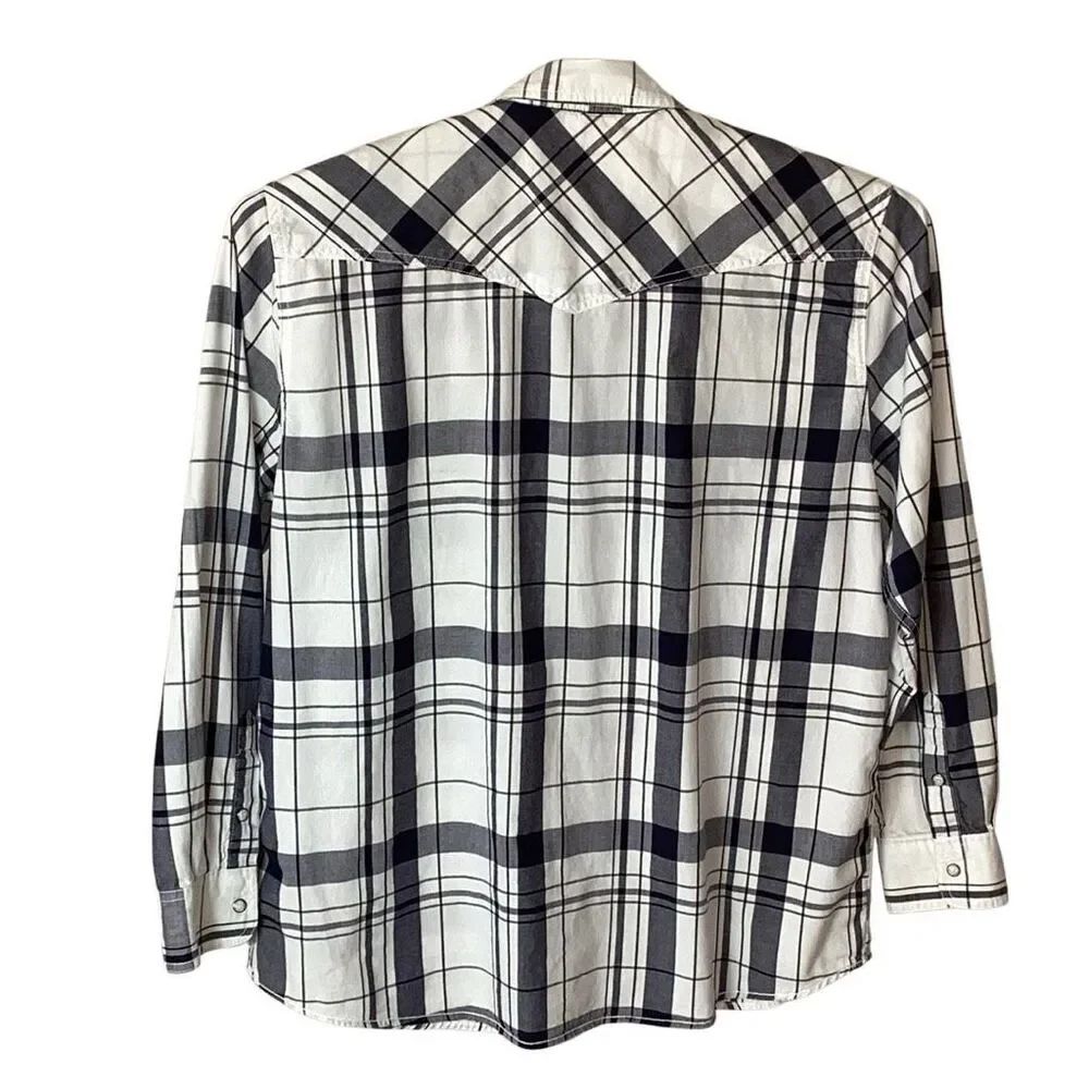 Roebuck & Co. XXL Western Pearl Snap Front Plaid Shirt 100% Cotton Blue White - Picture 3 of 9